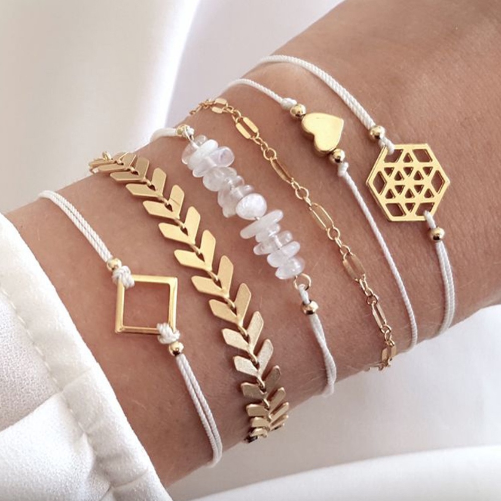 'Stone Cut' 6-piece Gold and White Bracelet Set - Picture 2 of 7